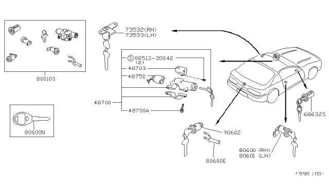 1991 Nissan Sentra Cylinder Assy-Roof Lock,RH Diagram for 91800-63Y85