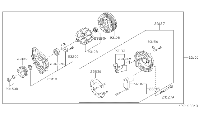 1993 Nissan Sentra Alternator Compatible Diagram for 23100-64J03