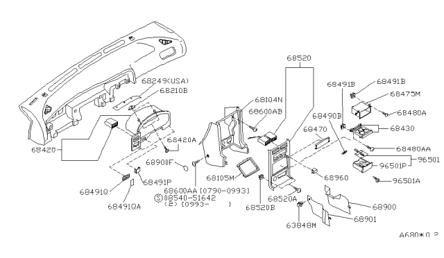 1993 Nissan Sentra Instrument Panel,Pad & Cluster Lid Diagram 1