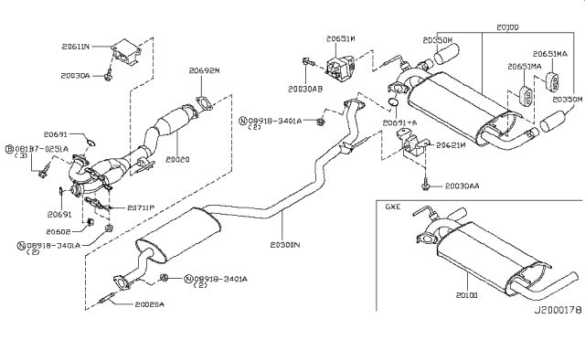 2007 Nissan Murano Exhaust Tube & Muffler Diagram 2