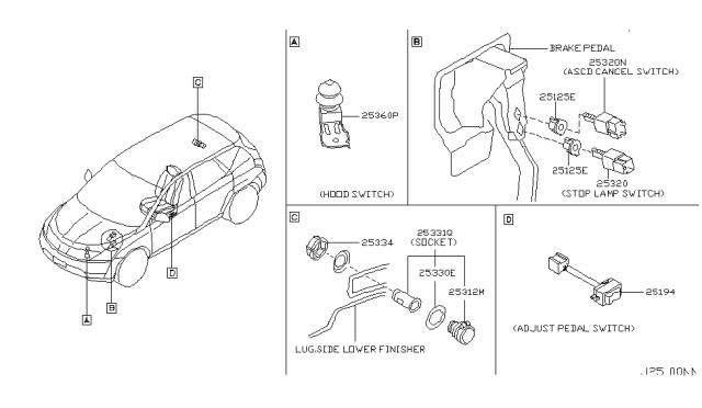 2003 Nissan Murano Switch Assy-Hood Diagram for 25362-CA000