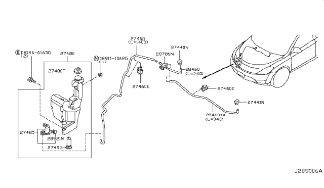 2005 Nissan Murano Washer Nozzle Assembly,Passenger Side Diagram for 28930-CA000