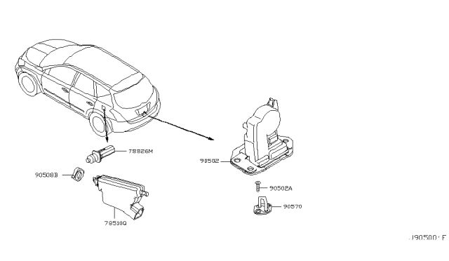 2006 Nissan Murano Back Door Lock & Handle Diagram