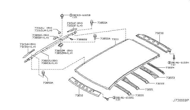 2004 Nissan Murano Roof Panel & Fitting Diagram 1