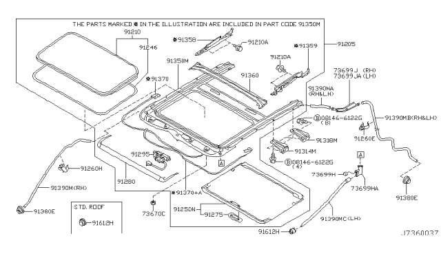 2003 Nissan Murano Sunroof Complete-Slide Diagram for 91205-CB016