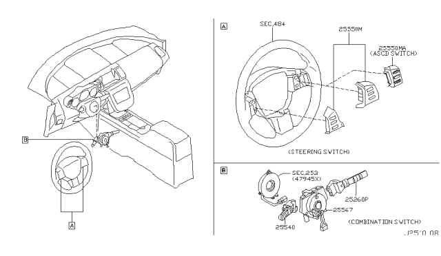 2006 Nissan Murano Combination Switch Body Diagram for B5567-ET000