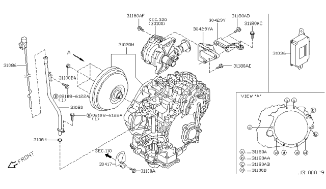 2004 Nissan Murano Automatic Transmission Assembly Diagram for 31020-1XD00