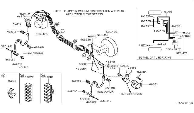 2007 Nissan Murano Tube Assembly-Brake,Front Master Cylinder Diagram for 46250-CA00B
