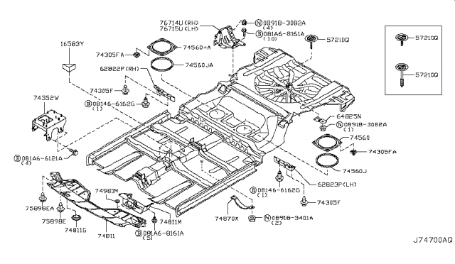 2003 Nissan Murano Clamp Assembly-Spare Tire Diagram for 74810-42U00