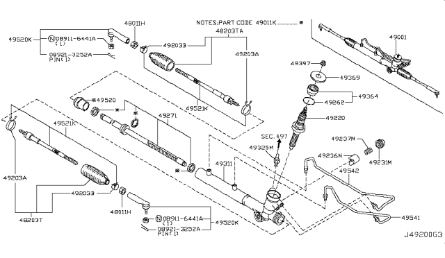 2004 Nissan Murano Rack Assy-Power Steering Diagram for 49271-CA000