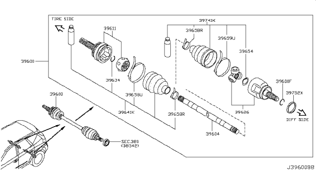 2006 Nissan Murano Band Boot, Drive Shaft Outer Diagram for 39242-2U601