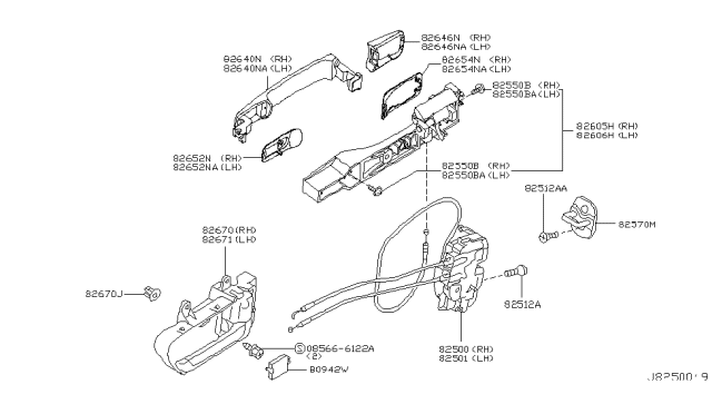 2003 Nissan Murano Rear Door Lock & Handle Diagram 2