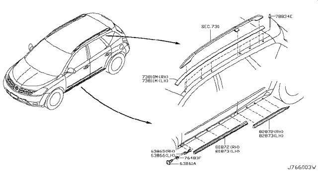 2004 Nissan Murano Moulding-Roof Drip,LH Diagram for 73853-CA005