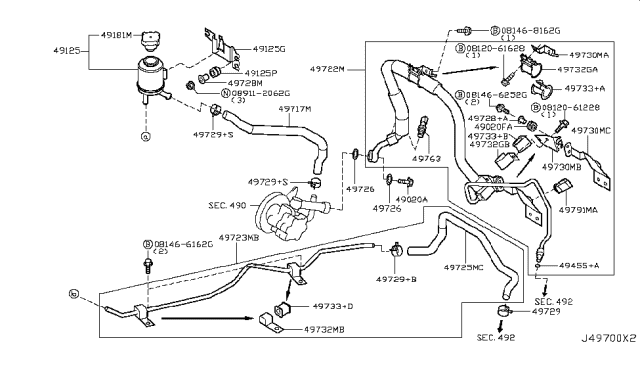 2004 Nissan Murano Hose-Return,Power Steering Diagram for 49725-CA010