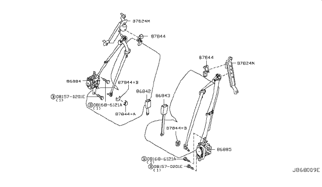 2006 Nissan Murano Front Seat Right Buckle Belt Assembly Diagram for 86842-CA00A