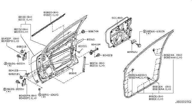 2006 Nissan Murano Front Door Panel & Fitting Diagram 2