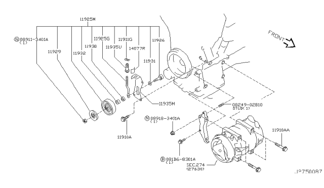 2006 Nissan Murano SPACER-IDLER PULLEY Diagram for 11931-31U0B