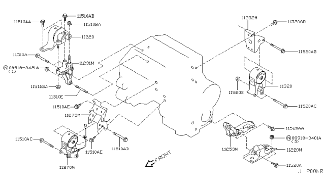 2007 Nissan Murano Engine & Transmission Mounting Diagram 2