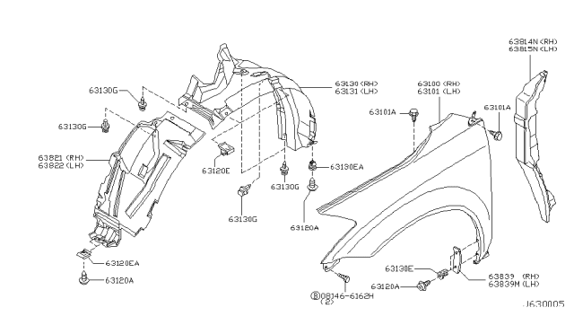 2007 Nissan Murano Front Fender & Fitting Diagram