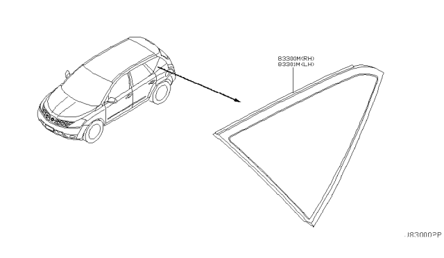 2006 Nissan Murano Glass Assy-Side Window,LH Diagram for 83301-CA000