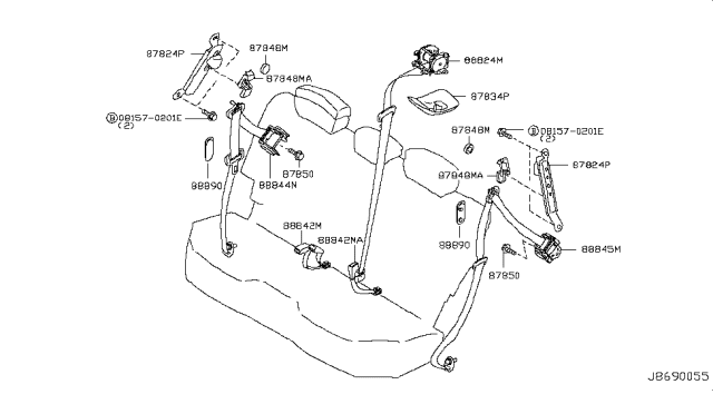 2005 Nissan Murano Rear Seat Tongue Belt Assembly, Right Diagram for 88844-CB60B