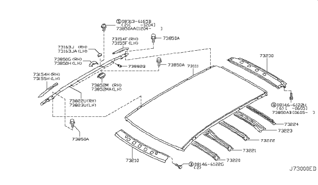 2006 Nissan Murano Roof Diagram for 73112-CA030