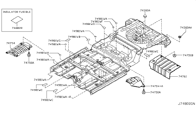 2007 Nissan Murano INSULATOR - Heat, Rear Floor Diagram for 74762-CA01A