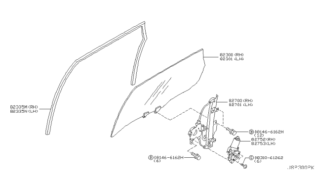 2003 Nissan Murano Regulator Assy-Door Window,LH Diagram for 82721-CA000