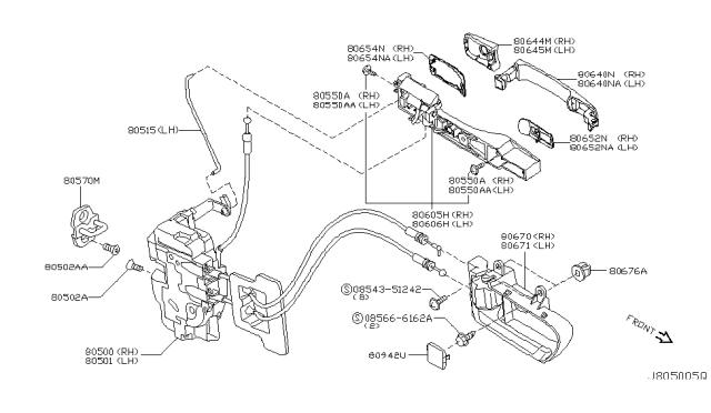 2007 Nissan Murano Rear Interior Door Handle Assembly, Right Diagram for 80670-CC20A