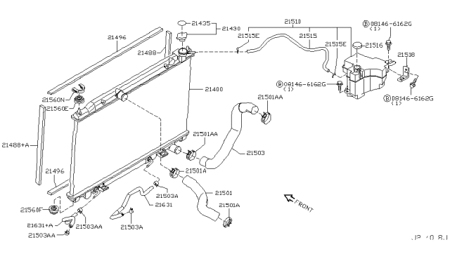 2003 Nissan Murano Hose - Auto Transmission Oil Cooler Diagram for 21631-CA010