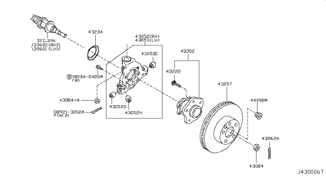 2006 Nissan Murano Hub Assy-Rear Diagram for 43202-CA000