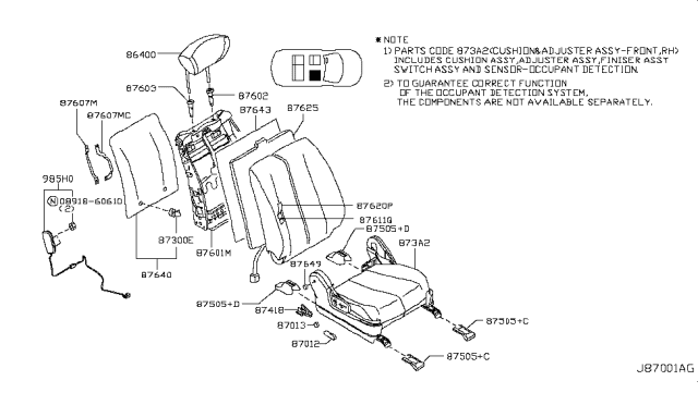 2007 Nissan Murano Cushion & ADJUSTER Assembly-Front,R Diagram for 873A2-CB20C