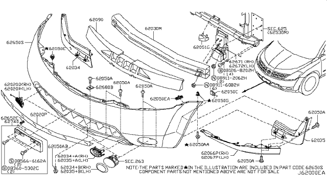 2005 Nissan Murano Front Bumper Cover Diagram for 62022-CA025