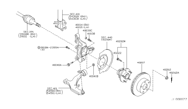 2003 Nissan Murano Hub Assembly-Road Wheel,Front Diagram for 40202-CA000