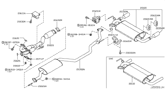 2007 Nissan Murano Exhaust Tube Assembly, Front Diagram for 20020-CB00B