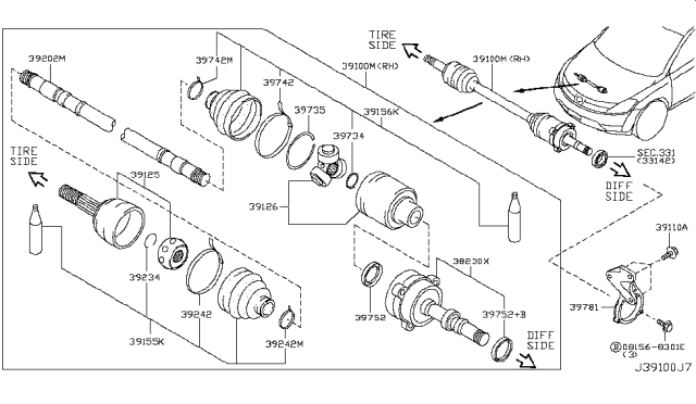 2006 Nissan Murano Shaft Assembly-Side,Differential Diagram for 38230-CA000