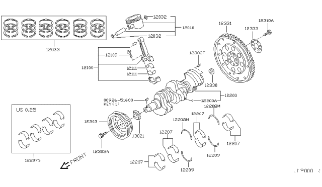 2007 Nissan Murano Ring Set Piston Diagram for 12033-8J10A