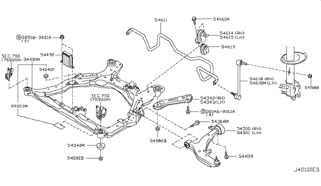 2004 Nissan Murano Clamp-Stabilizer Diagram for 54614-CA000