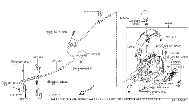 2003 Nissan Murano Bracket Complete-Control Lever Diagram for 34904-CA000