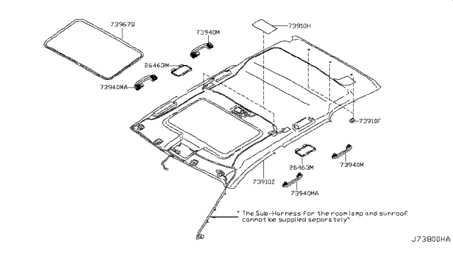 2006 Nissan Murano SPACER-HEADLINING Diagram for 73982-3Y000