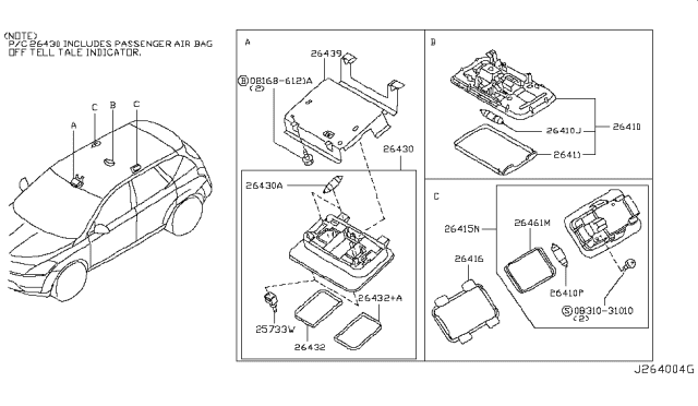 2005 Nissan Murano Lens-Personal Lamp,RH Diagram for 26461-0P000