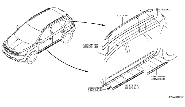 2005 Nissan Murano MOULDING-Front Fender,LH Diagram for 63873-CA00A