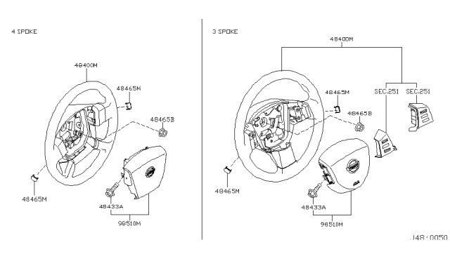 2005 Nissan Murano Steering Wheel Assembly W/O Pad Diagram for 48430-CC20C