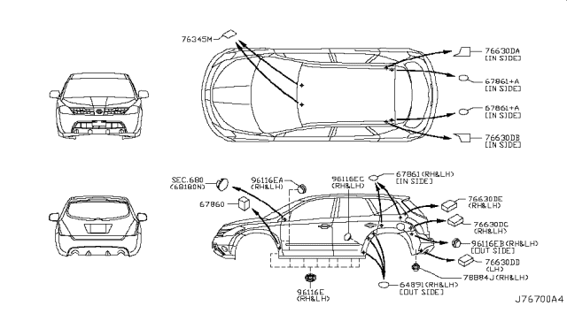 2003 Nissan Murano INSULATOR-Rear Pillar,Inner Diagram for 76885-CA000