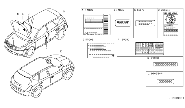 2007 Nissan Murano Emission Label Diagram for 14805-CC20C