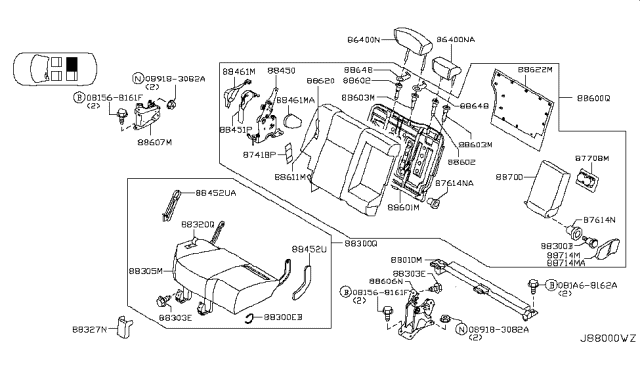 2005 Nissan Murano Rear Seat Armrest Assembly Diagram for 88700-CB60B