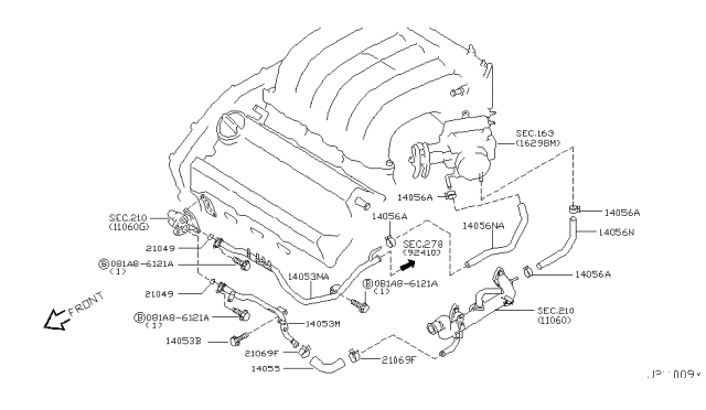 2007 Nissan Murano Water Pipe Diagram for 21022-CB000