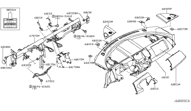 2006 Nissan Murano RACKET-Instrument Member,R Diagram for 68138-CA000