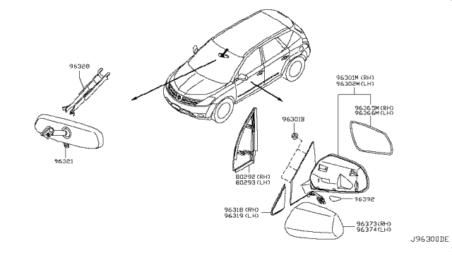 2007 Nissan Murano Glass - Mirror, LH Diagram for 96366-CA100