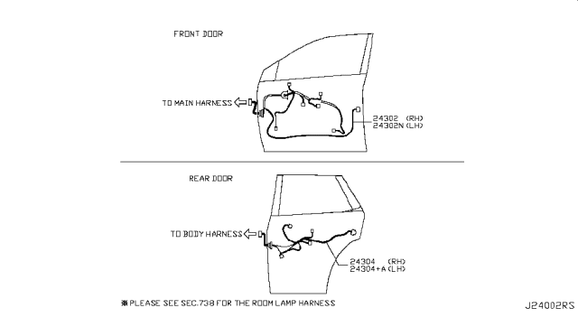 2006 Nissan Murano Harness Assembly-Door,Front R Diagram for 24124-CB805